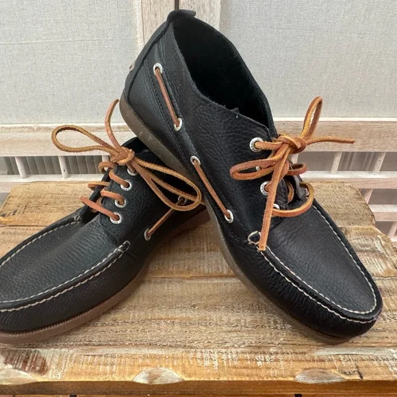 Sperry Top-Sider Black Leather Boat Shoes Lace Up Casual Size 10 - Picture 1 of 8